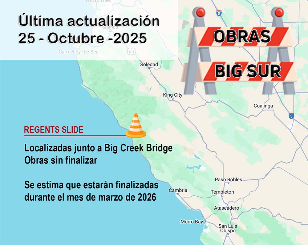 MAPA OBRAS BIG SUR actualizado a octubre de 2025