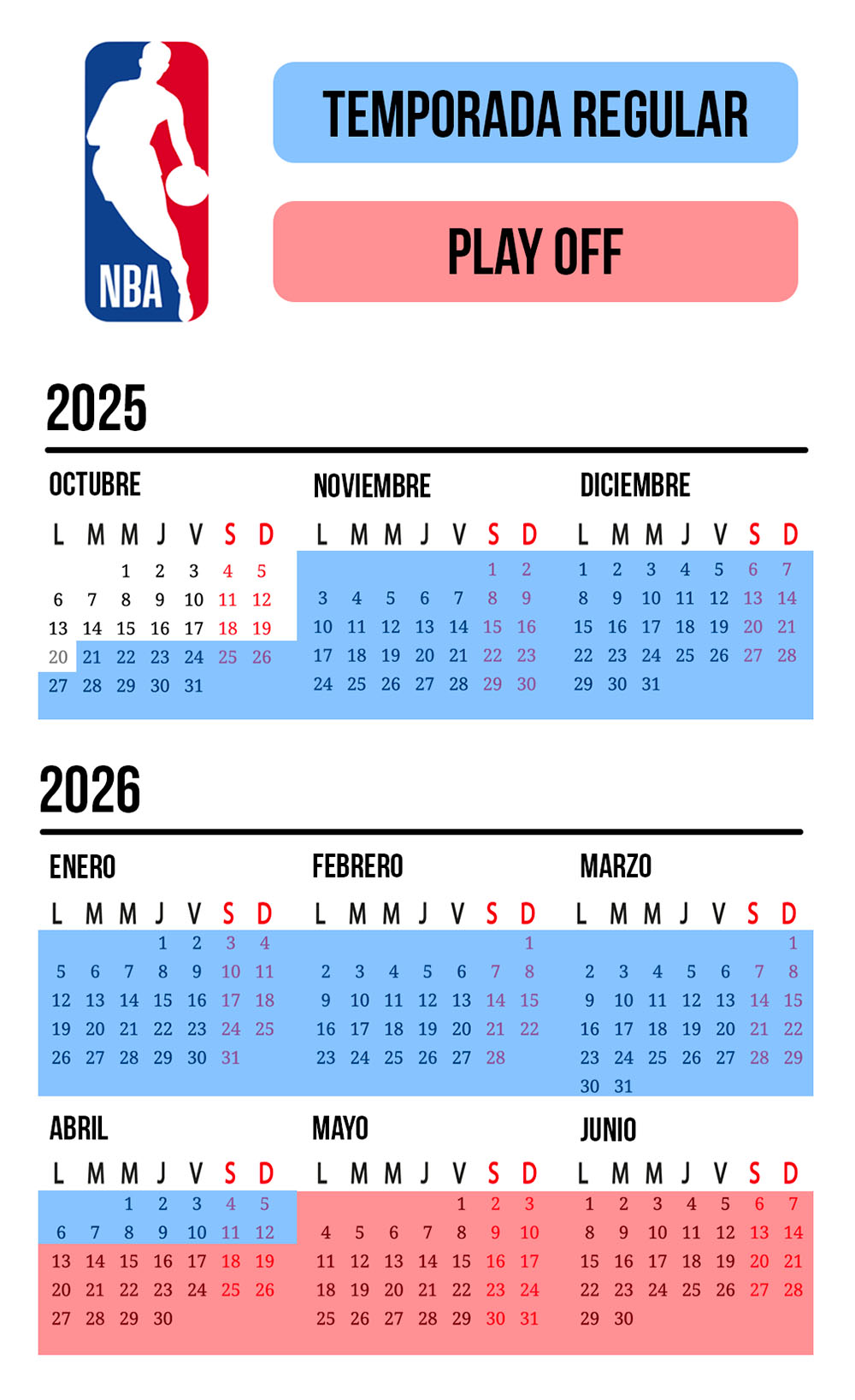 Calendario temporada NBA 2025 2026