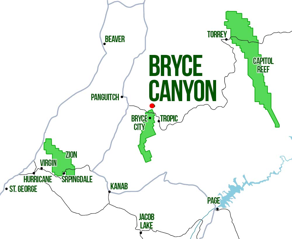 Mapa localización dónde dormir en Bryce Canyon