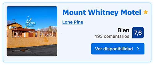 Tarjeta MOUNT WHITNEY MOTEL LONE PINE
Dónde dormir en el Valle de la Muerte