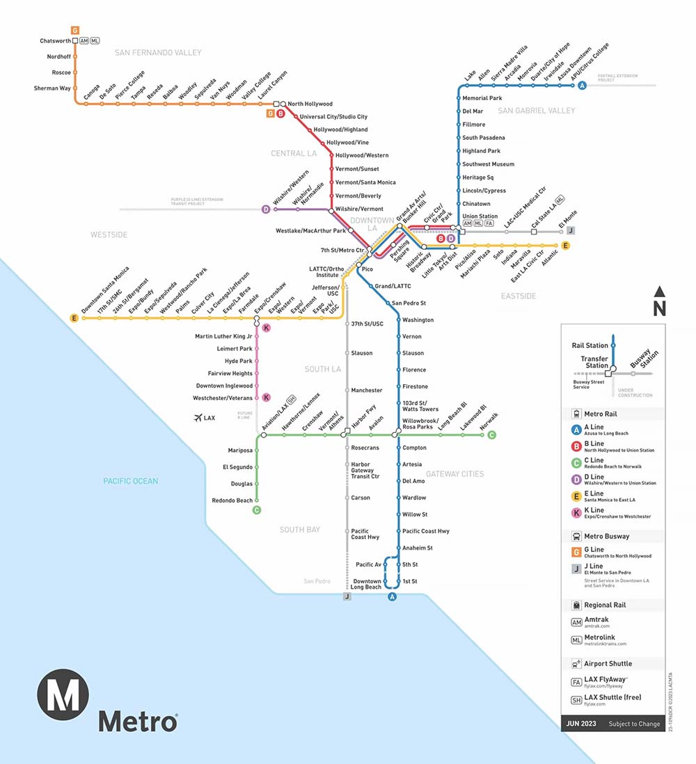 Mapa Metro para saber cómo moverse en Los Angeles