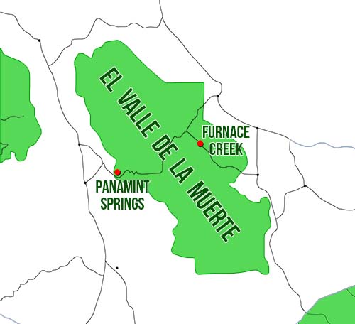 Mapa dónde dormir en el Valle de la Muerte con alojamientos dentro del parque