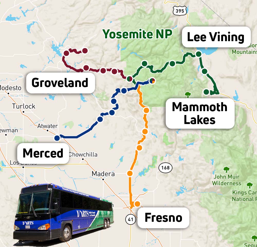 Mapa líneas de autobús YARTS para llegar a Yosemite sin coche