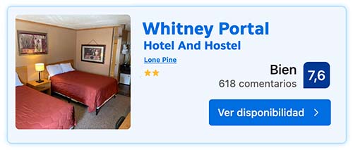Tarjeta WHITNEY PORTAL HOTEL & HOSTEL LONE PINE
Dónde dormir en el Valle de la Muerte