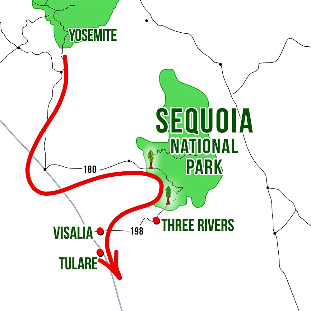 Mapa dónde dormir en Sequoia National Park saliendo por el SUR