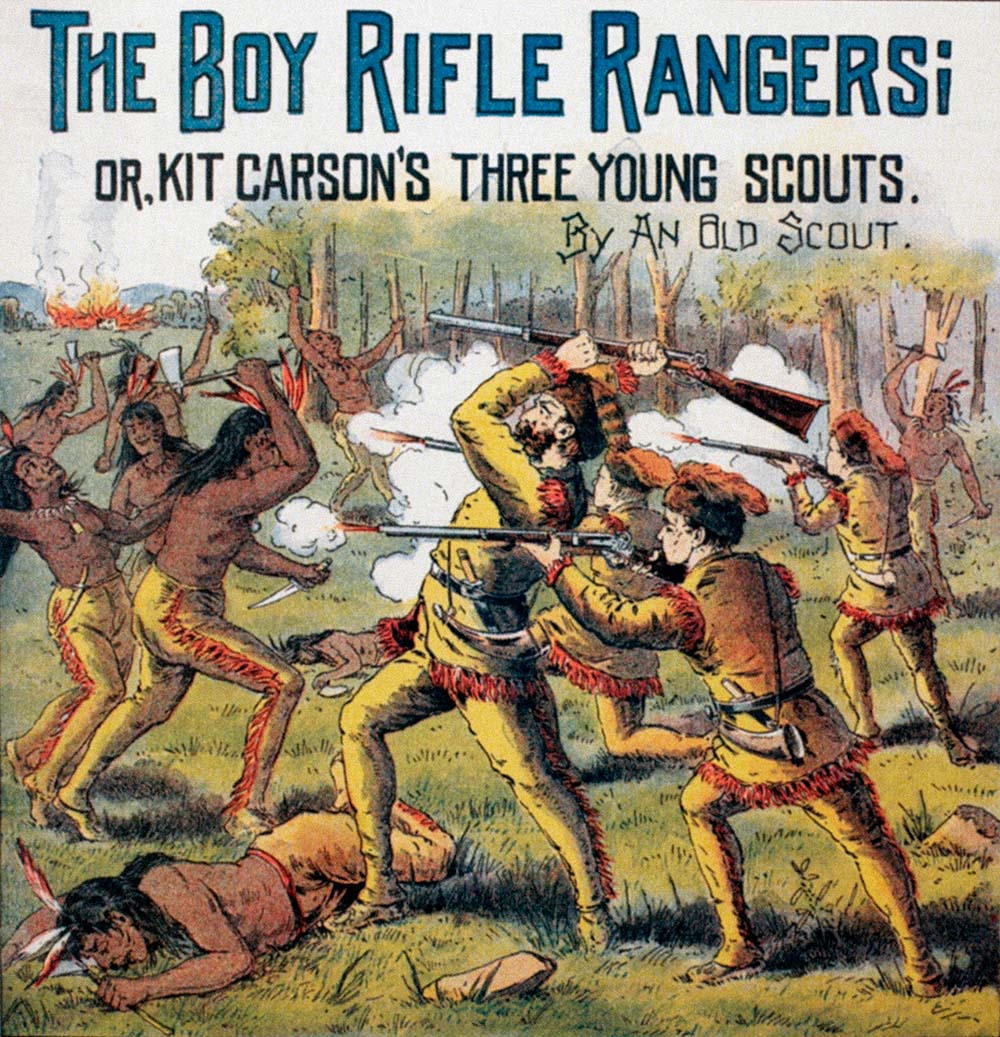 Ilustración de las tropas del coronel Kit Carson luchando contra los indios navajos