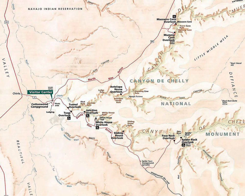 Mapa del Monumento Nacional Canyon de Chelly