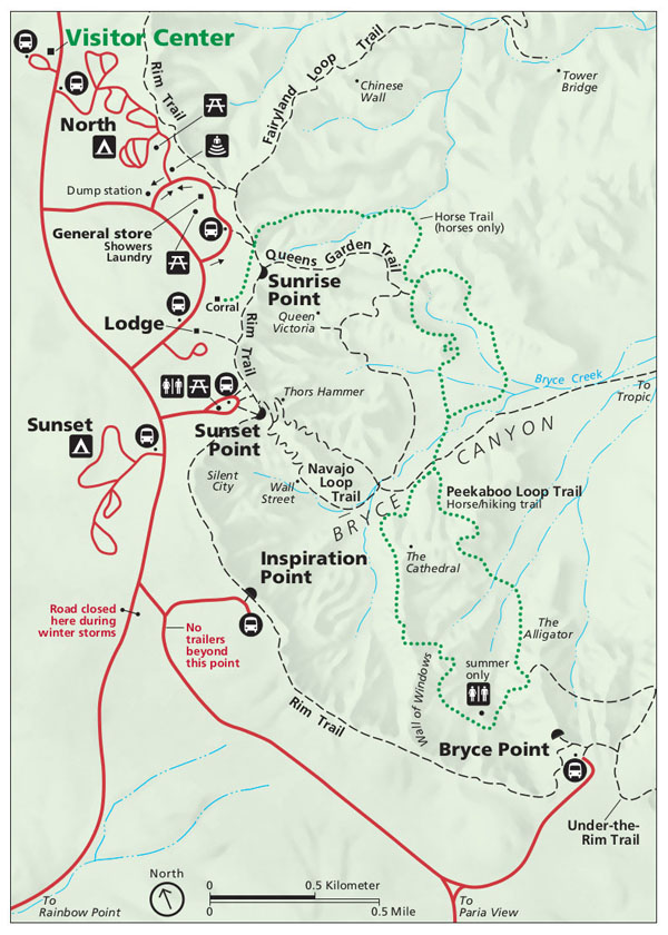 Mapa anfiteatro de Bryce Canyon National Park