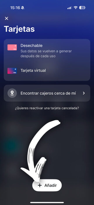 Captura de pantalla aplicación Revolut para pedir tarjeta física Revolut para viajar