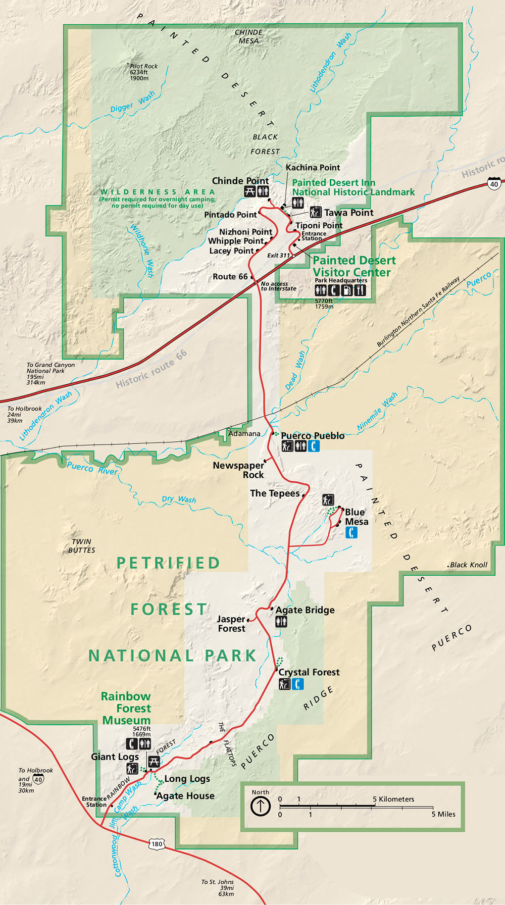 Mapa del parque nacional del Bosque Petrificado - Petrified Forest