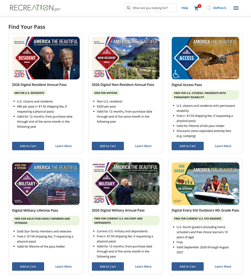 Versiones del Annual Pass digital para visitar los parques nacionales de Estados Unidos